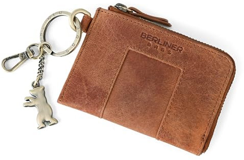 Berliner Bags Vintage Geldbörse Julian, Kleines Portmonee aus Leder, Slim Geldbeutel mit Schlüsselring, für Damen und Herren – Braun