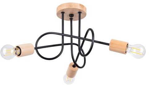 SOLLUX lighting Deckenlampe Deckenleuchte Deckenstrahler Stahl 3 Flammig 14 x 56 x 26 cm Schwarz Naturholz Ember