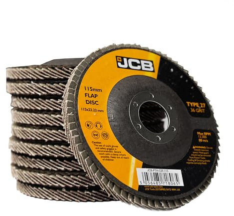 JCB 10x Metal 36 Grit Flap Discs 115mm (4 1/2'') x 22.23mm for Angle Grinders, Rust Removal, Deburr, Smooth, Blend, and Remove Imperfections from Metals
