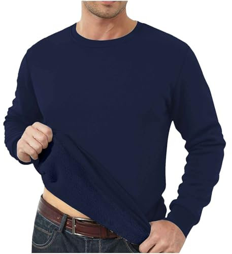 Nuaoxyeu Your Orders My Account Black of Friday Mens Sweatshirts Fleece Lined Jumpers Winter Crew Neck Jumpers Casual Solid Color Pullover Tops Warm Long Sleeve T Shirt Deals Of The Day