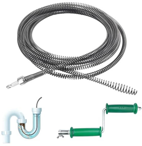 Tubo Flexible Limpiatuberías 3m x 10mm con Adaptadores Manuales Desatascador Fregadero Acero Inoxidable Profesional Espiral de Limpieza de Tuberías para Desagües Fregaderos inodoros cocinas y baños