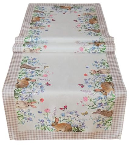 texpot Tischläufer 40 x 140 cm mit Druck Häschen & Blumen Ostern Frühling