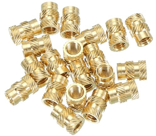 PATIKIL Insertos roscados M5 M5x10x7mm, 20 Pzas insertos roscados hembra de latón para termoinsertado tuercas estriadas métricas para incrustar en plástico componentes impresión 3D, dorado