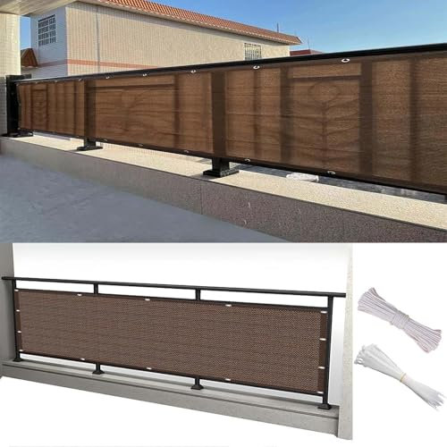 Schermo Privacy 190 x 340 cm Tessuto Hdpe, Protezione Solare, Traspirabilità, Telo Copri Ringhiera da Esterno con Fascette e Funi, per Giardino, Piscina, Marrone