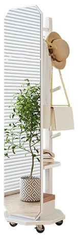 Porte-manteau sur pied avec miroir, porte-manteau en bois massif avec miroir pleine longueur sur roulettes, grand miroir de dressing pour salon et chambre à coucher. Miroir sur pied sur pied