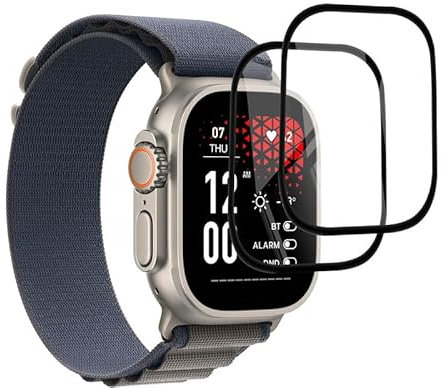 PawHoly 2 Stück Schutzfolie für Apple Watch Ultra 2/Ultra 49mm Displayschutz,0.33mm Ultra-klar Soft HD TPU Klar Panzerfolie für Apple Watch Ultra 49mm Schutzglas,Anti-Fingerprint 3D-Volle Folie