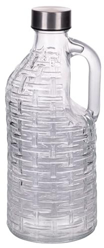 Villa d'Este Home Tivoli 1996 Lot de 3 bouteilles d'eau 1l en verre avec poignée, bouchon en plastique PP et acier inoxydable, cristal de lune
