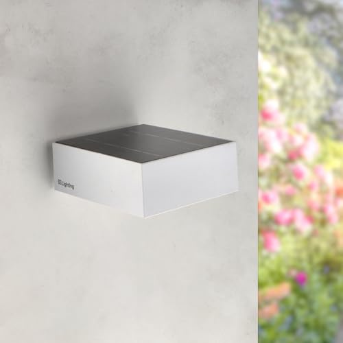 M Ledme - Applique murale solaire LED White Bin 2W, éclairage extérieur avec détecteur de mouvement et de crépuscule, protection IP65, éclairage 4000K (neutre), charge rapide et autonomie de 6 à 8h