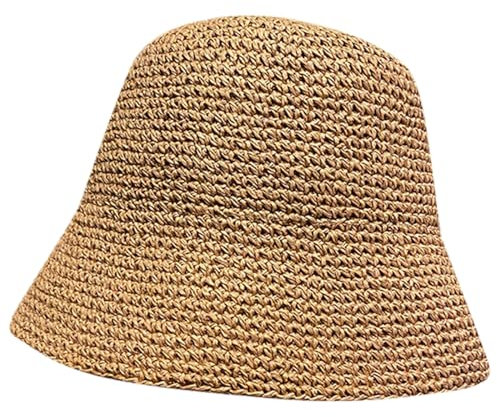 Sun Hat Womens Sun Hat Handmade Straw Bucket Wide Brim Packable Travel Summer Cap for Beach UPF 50+ Travelling Khaki