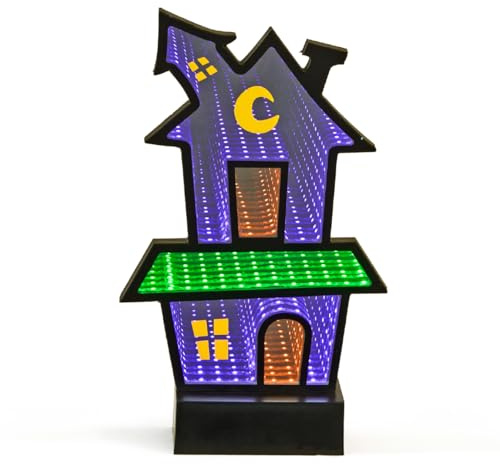 Global Gizmos Haunted House Infinity Light/Double-Sided Halloween Mirror Light/Vibrant Colours/USB Powered Halloween Decoration/Multicolour Fibre Optic Lamp (46389)