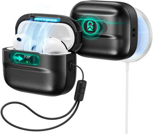 ESR Hülle für AirPods Pro 3, MagSafe-kompatibel, Fallschutz, Schwarz | Magnetischer Deckelverschluss mit Handschlaufe, kompatibel mit AirPods Pro 3 USB-C (2025), Schutzcase, Pulse FlickLock Serie
