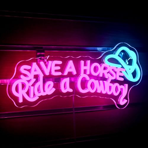 Cowboy Hat Neon Sign for Wall Decor, Save a Horse Neon Signs Dimmable Led Signs USB Connectivity Neon Light for Living Room Man Cave Bar Recreation Room Decoration, Western Cowboy Gift