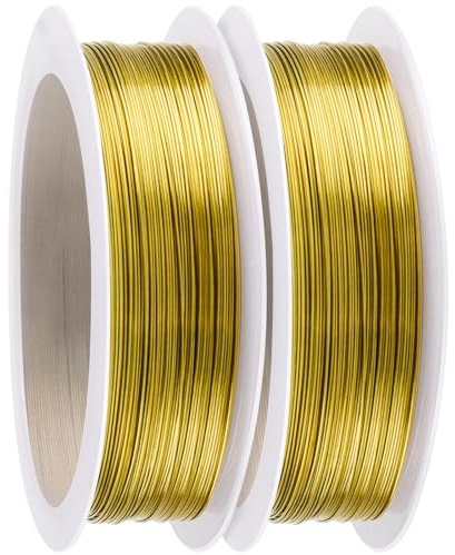 Caianwin-0.3mm x 100m Basteldraht Dünn, 2 Rollen Gold Schmuckdraht | Blumendraht, Bindedraht, Draht zum Basteln für Schmuck Herstellung, Häkeln, DIY Handwerksarbeit, Blumensträuße & Binden