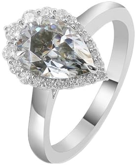 Tolldek Weißgold 750 18 Karat Pärchen Ringe, Klassiker Verlobungsring mit Tropfenschliff 3ct Moissanit Hell Grau, 18K Gold Trauringe Echt Gold Allergiefrei, Gr.49 (15.6)