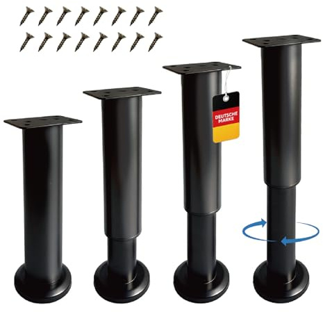 Nordkai Möbelfüße verstellbar 4er Set 18–30 cm Stahl Schwarz | Drehgewinde zur Höhenanpassung · Kaltgewalzter Stahl · PP-Bodenschutz · Für Schrank, Sofa, Tisch & DIY Möbel
