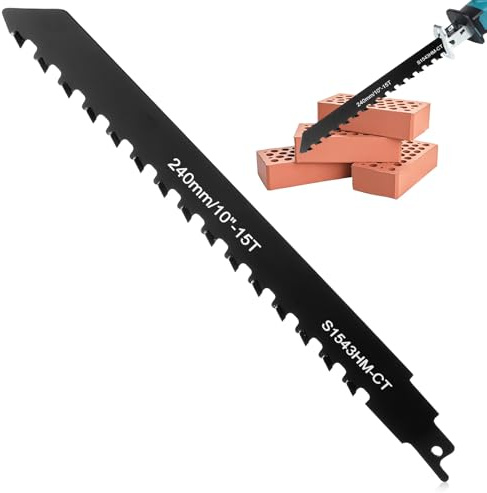 240mm Säbelsägeblätter Säbelsägeblatt für Stein 15 TPI Betonsägeblatt für Mauerwerk legierter Stahl, Abbruch- und Mauerwerkssägeblatt, universell, zum Schneiden von Ziegeln, Beton, Hohlziegeln