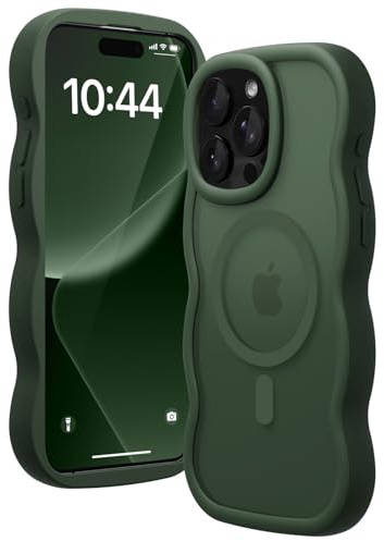 Amzfield Magnetic Case for iPhone 13 Pro Max, Wavy Translucent, Dark Green | Compatible with MagSafe Wavy Translucent Soft Silicone Shockproof Cute Matte for Girl Women Drop Protection Soft Touch Pretty