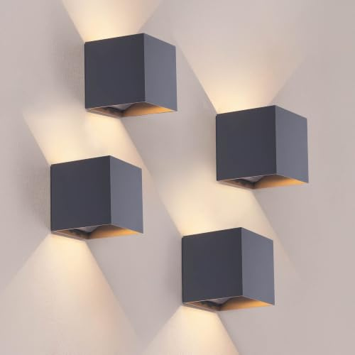 Ledvion 4er Set Wandlampe Innen/Aussen sensor Akku IP44 Anthrazit Warmweiß | Für Einfahrt Gartenweg Terrasse oder Fassade geeignet und klar auf den Außeneinsatz ausgerichtet