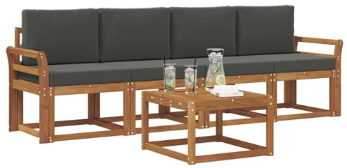 vidaXL Outdoor-Sofagarnitur mit Kissen 5 pcs Natur und Anthrazit, Garten-Sektionalsitz, Moderne Außenmöbel, langlebige Lounge, entspannte Terrasse für alle