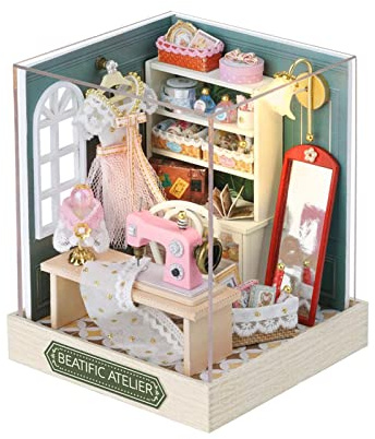 JunZheHub Casa in Miniatura Fai da Te, Casa delle Bambole 3D, Kit di Assemblaggio, Mini Casa in Legno con Mobili, Serra da Giardino, Modello di Costruzione, Atelier della Felicità