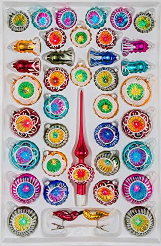 Ensemble 39 Verre Boules de Noël en Couleur Classique Antique Style - décorations pour Arbres - Sapin - Arbre de Noël