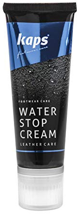 Kaps Hochwertige Imprägnierungs-Schuhcreme für Glatt-Leder Schuhe und Stiefel, Naturwachs Pflege mit Schwammapplikator, Water Stop, viele Farben