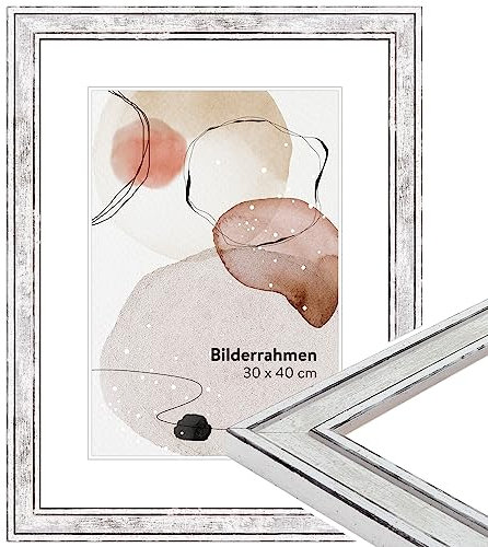 WANDStyle Bilderrahmen 30x40 Silber, Vintage Bilderrahmen Holz, hochwertiger Holzbilderrahmen, Posterrahmen zum Aufhängen, Rahmen 40x30 cm, Fotorahmen H460 - Made in Germany