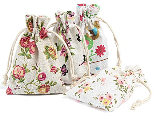 Naler 20 x Leinensäckchen Bunt in 4 Verschiedenen Formen Leinen Beutel Stoffbeutel Natur Säckchen Geschenksäckchen - 13 x 9,5 cm