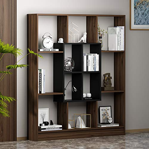 Homidea Mars Bücherregal - Standregal - Büroregal - Raumteiler in trendigem Design (Nussbaum/Schwarz)