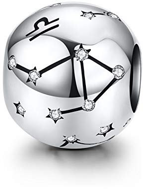 LaMenars Damen 12 Konstellationen Sternzeichen Stern Bead Charms 925 Sterling Silber Anhänger für Pandora, Chamilia & European Charm Armbänder & Halsketten (die Waage: 9.23.-10.23)