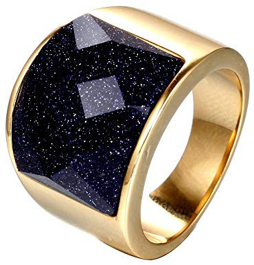 HIJONES Herren Damen Edelstahl 19mm Blau Himmel Diamant Schneiden Ring Gold Himmel Blau Größe 68