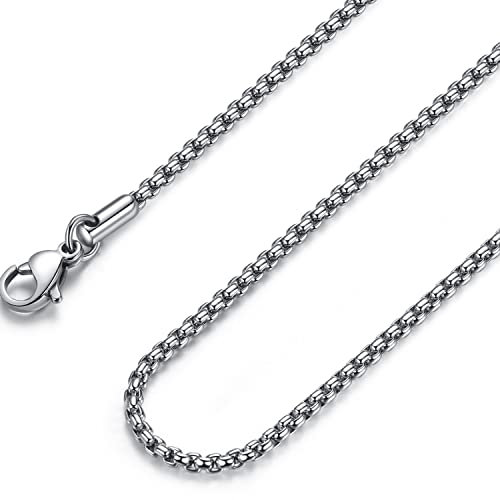 FOSIR Mens Round Box Chain, Stainless Steel Rolo Chain Necklace for Women and Men, 3mm Wide, 30 Inches