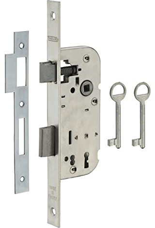 THIRARD - Serrure encastrable à clé pour porte de chambre, axe 40mm, bouts carrés, 2 tours, zingué, 1 clé