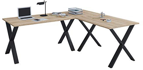 VCM Eckschreibtisch Schreibtisch Computer Winkeltisch Lona 50 X Alu Schwarz 160, 160, Sonoma-Eiche