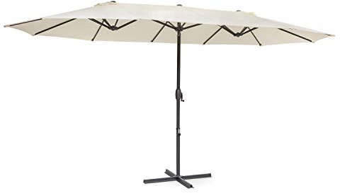 blumfeldt Twin Peaks - Ombrellone Parasole, Dimensioni: 456x245x268 cm (LxAxP), Materiale: Poliestere, Protezione UV: 50, Idrorepellente, Supporto in Alluminio, Antiruggine, Incluso Basamento, Crema