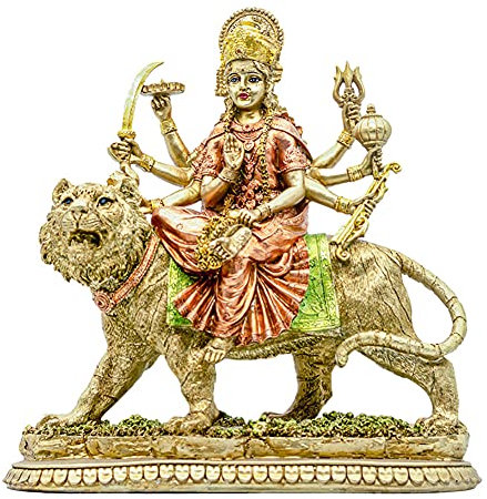 BangBangDa Hinduistische Göttin Durga Statue – Indischer Gott Durga auf Tiger Figuren Dekor – Indien Gott Murti Idol Home Mandir Tempel Puja Skulptur Pooja Geschenke Artikel Altar Yoga Meditation