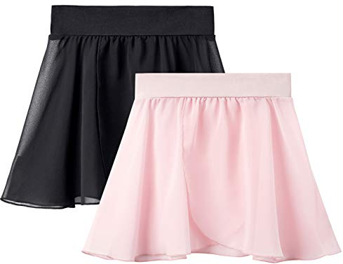 Stelle Ballet Skirts for Girls Toddler Dance Skirt Chiffon Kids Ballet Wrap Skirts (7-9 Years, Black+Pink(Pull On))