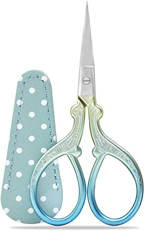 Stickschere Kleine Handwerkliche Edelstahlschere zum Nähen von Fäden Handarbeiten Handarbeit 1 Stück mit Gefälschter Lederscherenabdeckung Blau