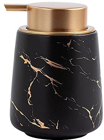 Coffeezone Seifenspender, Marmor-Goldeinlage, Keramik, Lotionspender, Flüssigseifenspender, Pumpflasche, für Küche, Badezimmer, Marmor-Schwarz