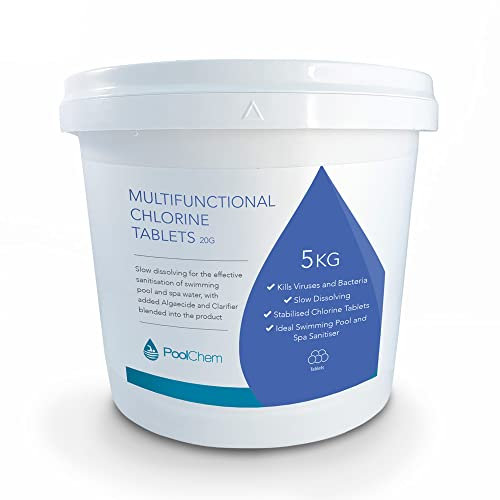 PoolChem 5kg Multifunctional Chlorine Tablets 20g for Hot Tubs, Spa's, Swimming Pool & Inflatable Spa Chemicals