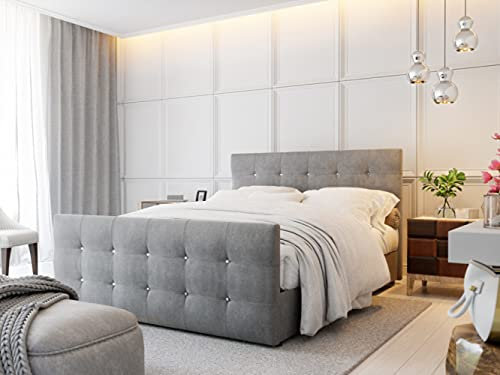 A-dekor home Boxspringbett KLEO Hotelbett,kontinentales Bett,140/160/180x200cm,Creme/Schwarz/Braun/Grau,Bettkasten,Bonell Matratze,Topper (Cosmic 160 Grau, 180 x 200 cm)