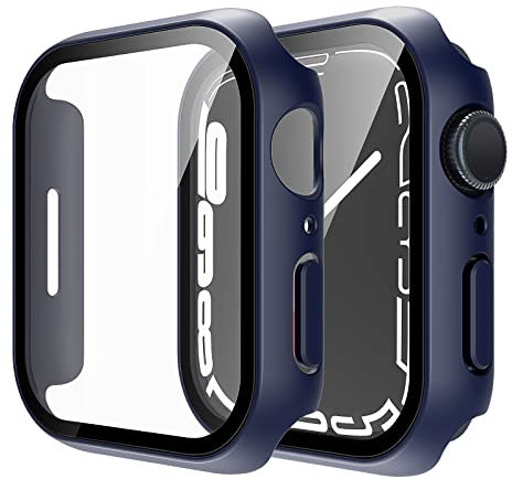 TAURI 2 Pack Funda Apple Watch Serie 8/7 45mm, Protector Apple Watch 8/7 45mm, Ultra Delgada PC Cristal Templado, Protección Completa, Resistente a arañazos contra arañazos y caídas-Negro
