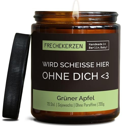 Lustige Duftkerze mit Spruch für Kollegen-Abschied | Handgemacht aus Sojawachs | In Geschenkbox | Nachhaltiges freches Abschiedsgeschenk für Mitarbeiter Chef Kollegin Jobwechsel |Apfel