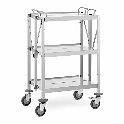 Royal Catering RCSW-100 Servierwagen 3 Borde 40 x 58 cm 90 kg faltbar Küchenwagen Edelstahl Küchenrollwagen Rollwagen Küche