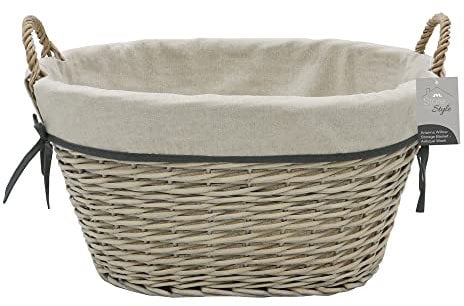 JVL Arianna Oval Tapered Willow Storage Basket, Grey Wash