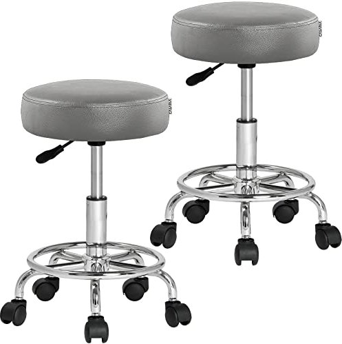 Casaria® Rollhocker 2er Set Höhenverstellbar 10cm Polsterung 51-65cm Sitzhöhe 360° Drehbar Ø35cm Fußstütze Rund Hocker Drehhocker Arbeitshocker Grau