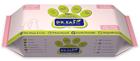 DR.EASY Super Caring Pet Wipes 100ct for Dogs and Cats, Cleans Ears, Face, Butt, Body and Eye Area – Convenient, Ideal for Home or Travel