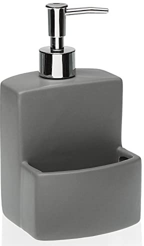 TIENDA EURASIA - Dispensador Jabon, Dispensado Jabon Baño, Dispensador Jabon Cocina, Dispensador de Jabon con Hueco para Estropajo o Cepillo de Uñas, Dispensador de Jabon de 10 x 10 x 19 cm (Gris)