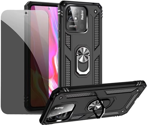 CLYDITE Funda para Xiaomi Redmi 10C Carcasa Negro con Protector de Pantalla de Privacidad, Anti Espía Cristal Templado
