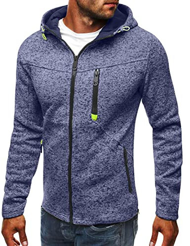 Pullover Herren Kapuzenpullover Kapuzenjacke Hoodie Sweatshirt Zip up Langarm Hoodie mit Kapuze Reißverschluss Sweatjacke Casual Sport Kapuzenpulli blau XXL